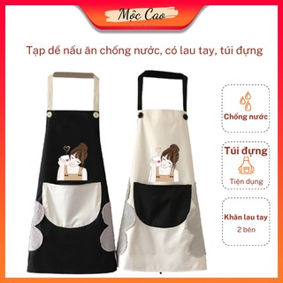 Tạp đề Hàn Quốc, tạp dề nấu ăn có túi đựng và lau tay họa tiết thiếu nữ - đồng phục quán cafe, nhà hàng