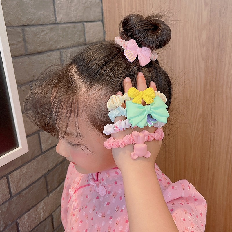 Bộ Dây Buộc Tóc Kiểu Hoạt Hình Hàn Quốc Dễ Thương Cho Bé Gái
