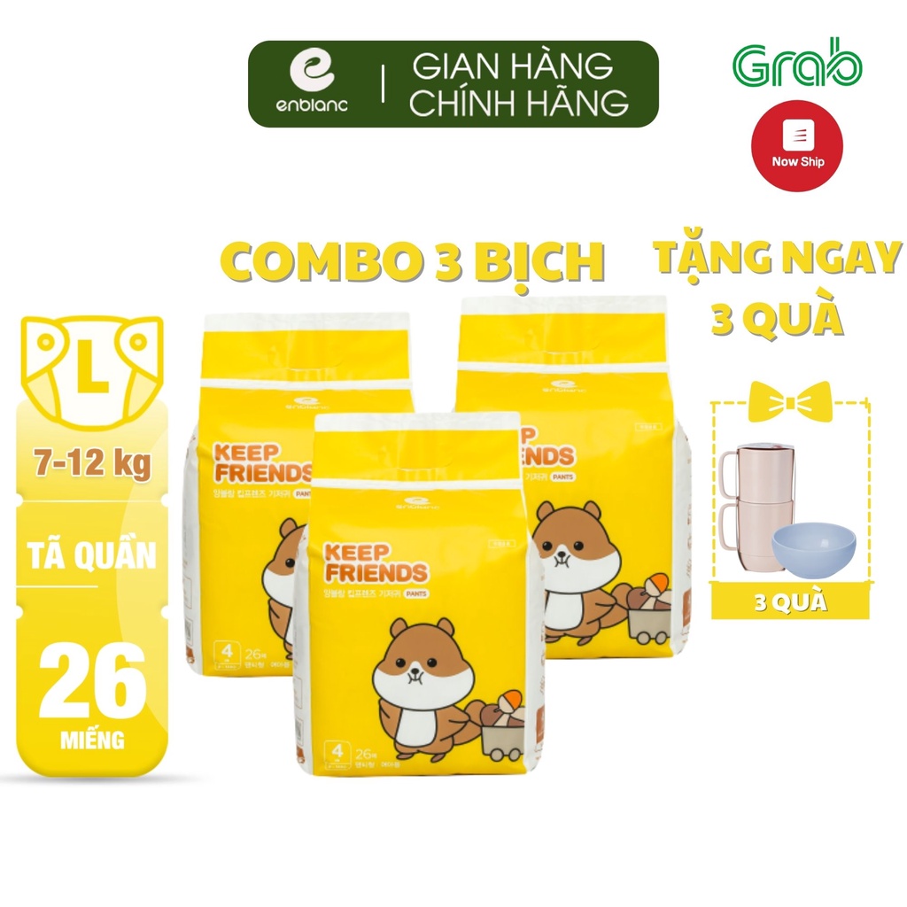 Combo 3 Tã Quần Siêu Thoáng ENBLANC KEEP FRIENDS Size L26 Siêu Thấm Hút Cho Bé