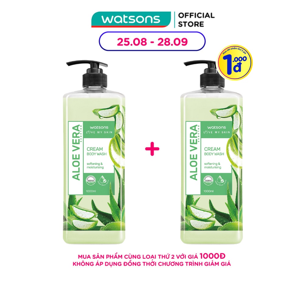 Kem Tắm Watsons Love My Skin Aloe Vera Scented Cream Body Wash Chiết Xuất Lô Hội 1000ml