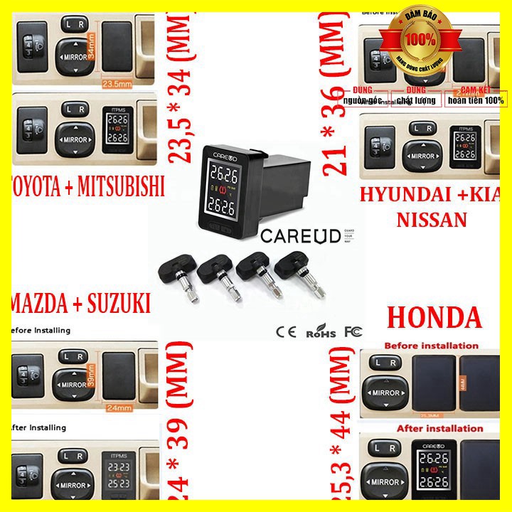 Bộ cảm biến áp suất lốp trong Careud 912 lắp nút chờ ô tô, các xe: Toyota-hyundai-mazda-kia-mitsubishi-nissan-hond