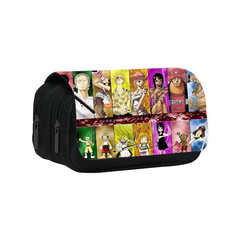 Túi Đựng Bút Chì Sức Chứa Lớn Hai Lớp Có Khóa Kéo Họa Tiết One Piece Luffy Ace Cho Học Sinh