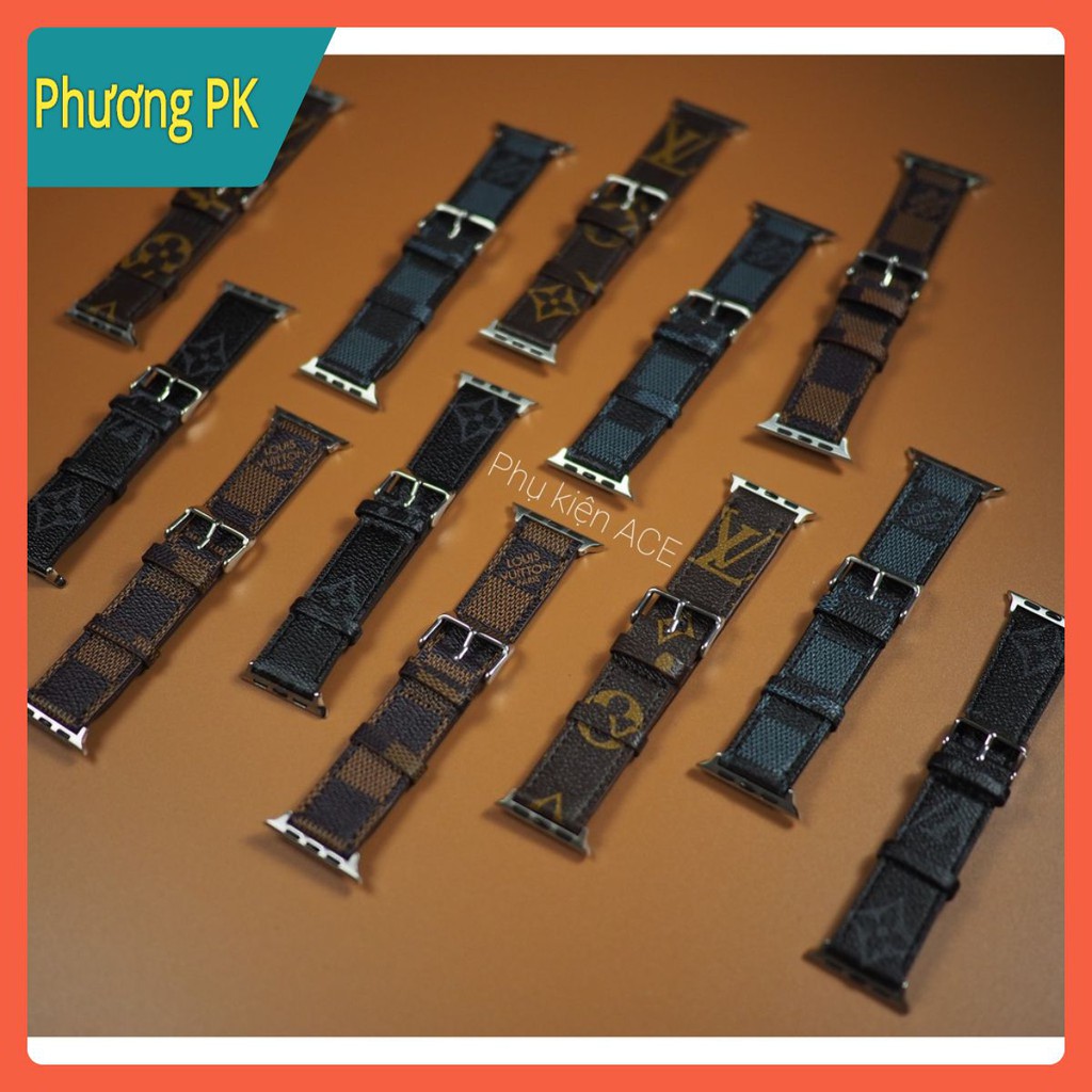 Dây đồng hồ da khâu tay thủ công 1 2 3 4 5 6 size 38mm 40mm 41mm 42mm 44mm 45mm 49 mm họa tiết LV