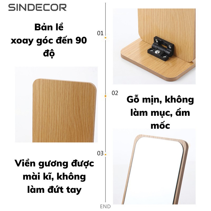 Gương Soi Trang Điểm Gỗ Để Bàn - Gương để bàn- SN03 - Sindecor