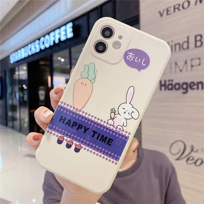 Cute Rabbit Straight Side Painted Case OPPO A3S A5S F9 A7 A5 A31 A9 2020 A8 F1S A57 A83 A72 A91 VIVO V15 S1 Pro Y17 Y91c V5 Y19 Cover