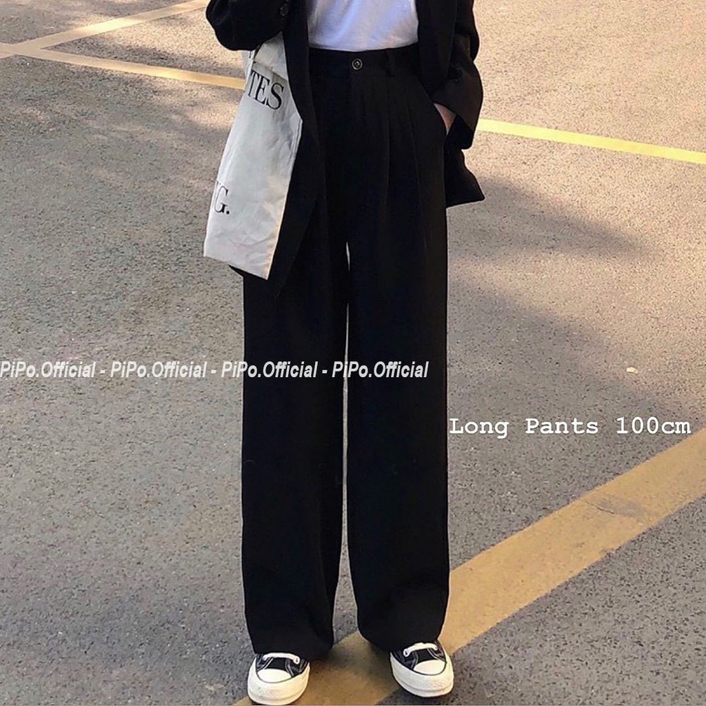 Quần ống rộng lưng cao dáng suông kiểu Hàn Quốc cho nữ 2 nút siêu hack chân dài 4 màu | BigBuy360 - bigbuy360.vn