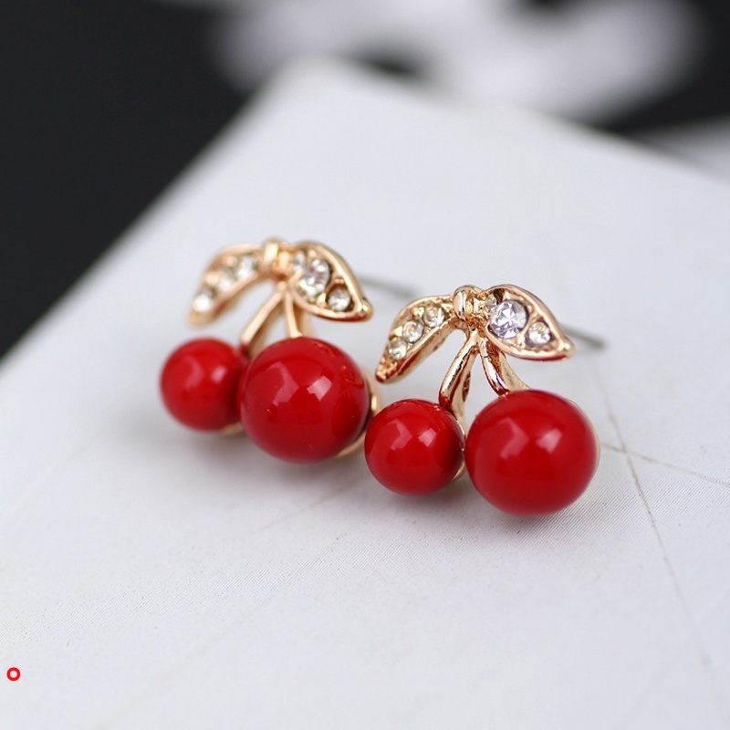 Khuyên tai hình quả cherry đính đá thời trang cho nữ