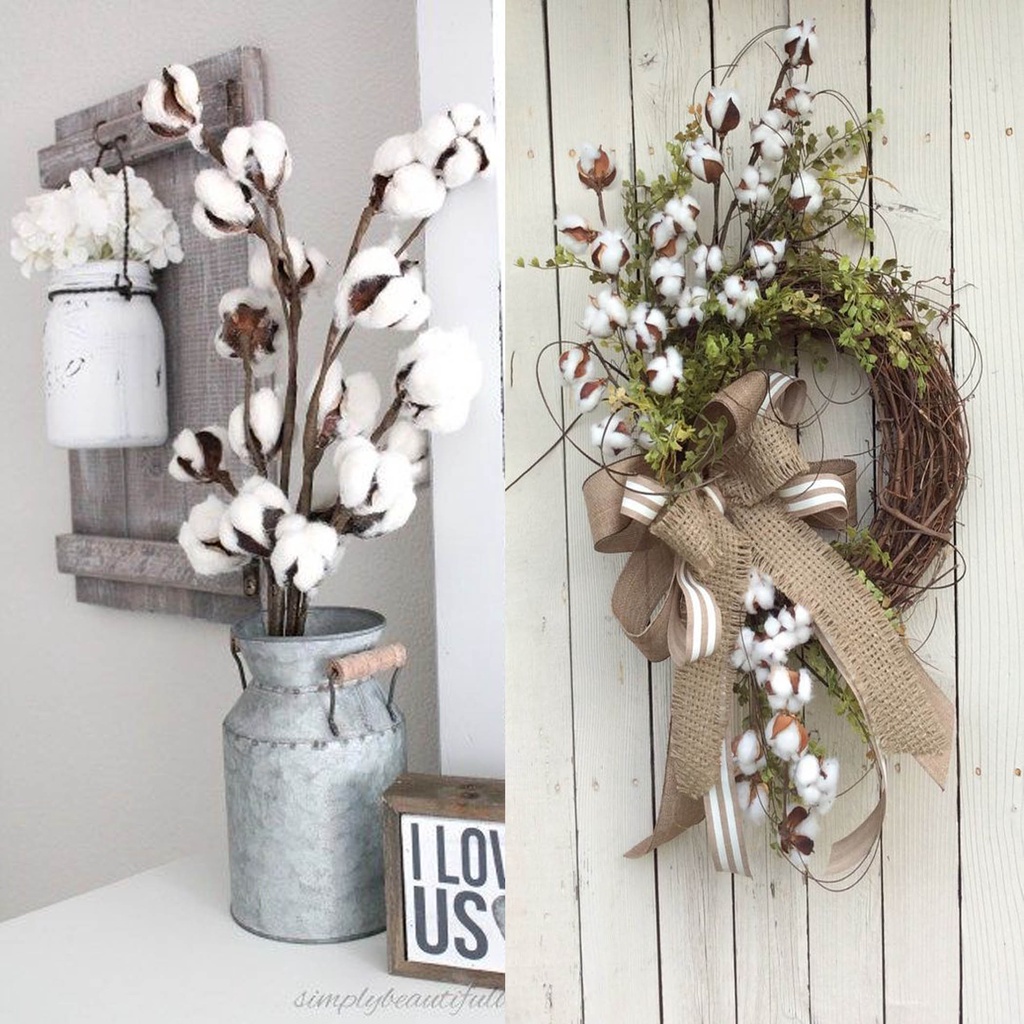 (BÔNG TO TRẮNG TINH) CÀNH HOA BÔNG GÒN LỚN, cành bông gòn decor nhà cửa,cửa hàng. Phụ kiện trang trí chụp ảnh