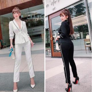 Set vest nữ trắng, đen 2 món quần dài viền sang trọng, kèm video hình thật