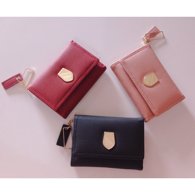 Bóp đựng tiền, da trơn bóng, dây kéo có khuyên hình vuông