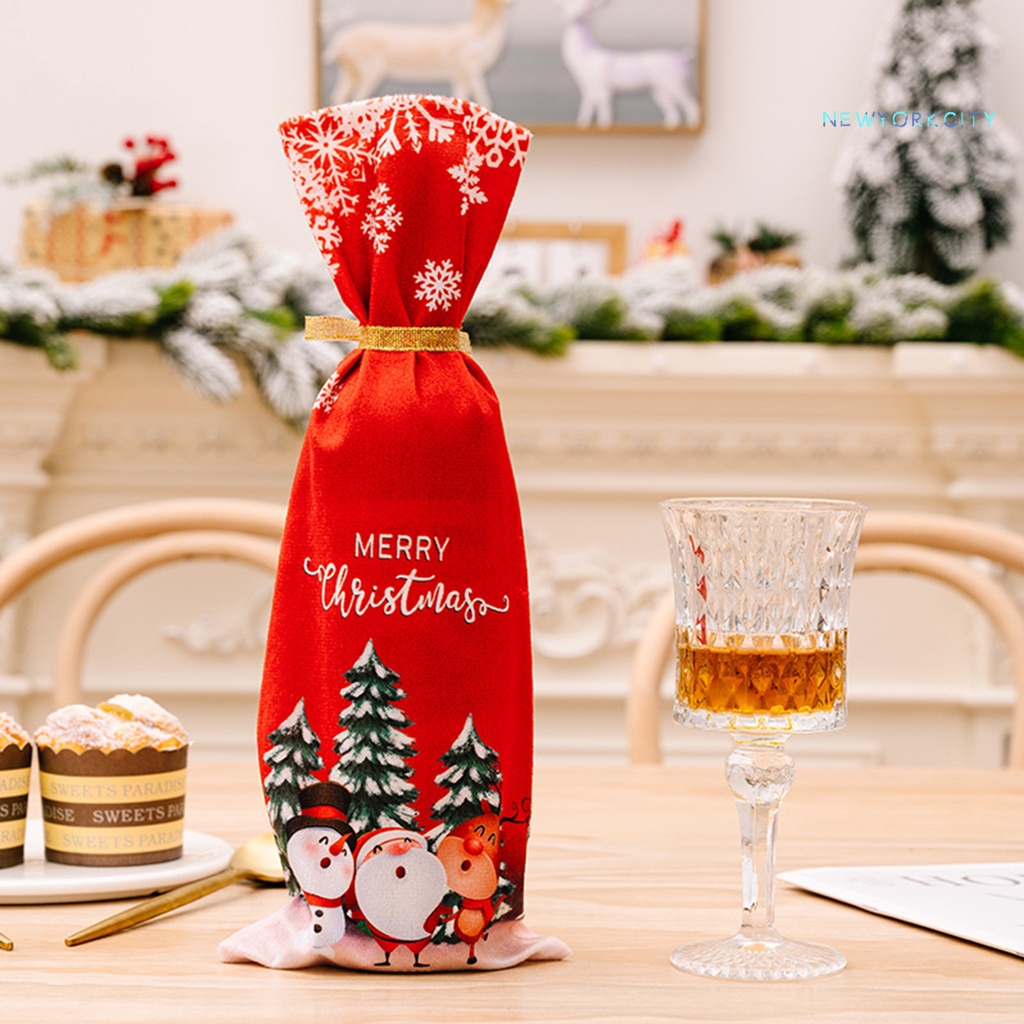 Ny-túi Bọc Chai Rượu Vang Bằng Vải Chống Rách Chủ Đề Giáng Sinh Màu Đỏ Rượu Vang
