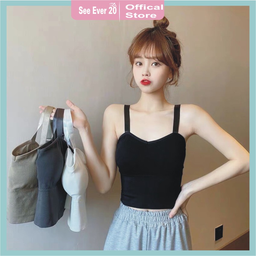 Áo Bra Nữ 2 Dây Gân Tăm, Dáng Dài Có Mút Nâng Ngực Dây Bản To Điều Chỉnh BR828