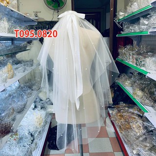 Voan lúp cô dâu nơ ruy băng điểm hạt