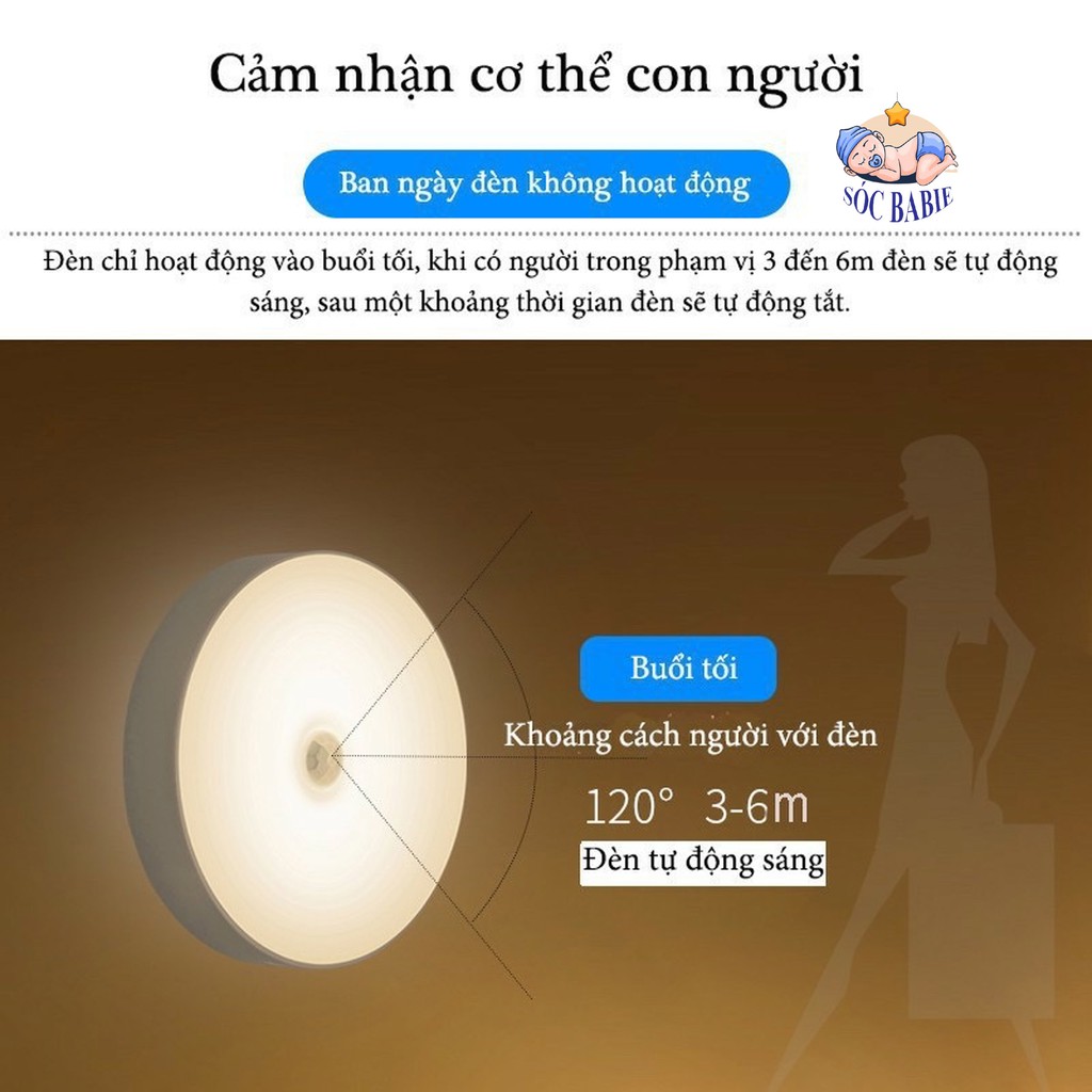 ĐÈN CẢM ỨNG DÁN TƯỜNG, ÁNH SÁNG VÀNG,  CẦU THANG, TỦ, GIƯỜNG GBL 6 LED THÔNG MINH (SẠC ĐIỆN USB)