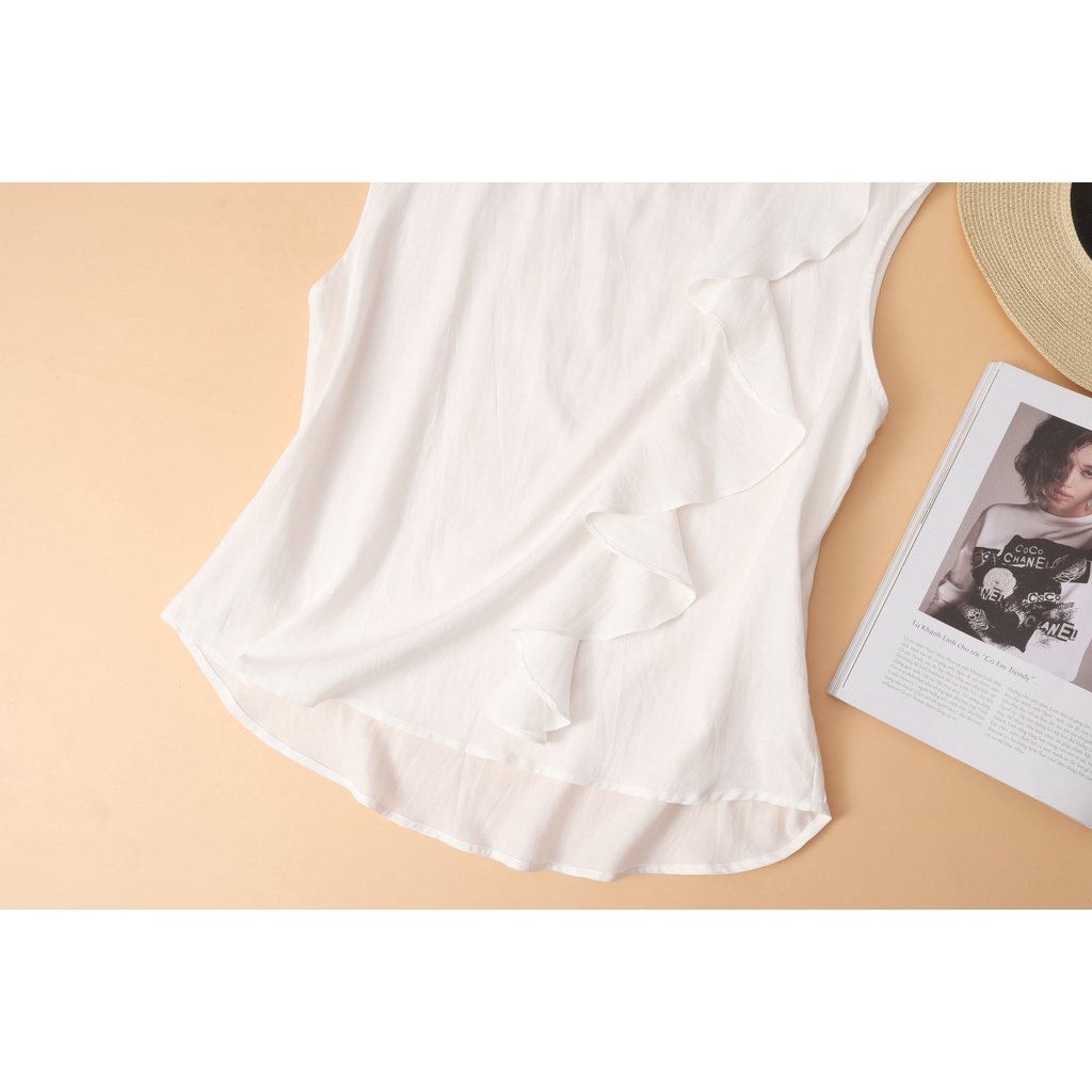 Áo tơ cotton KACHISA màu trắng duyên dáng, thanh lịch