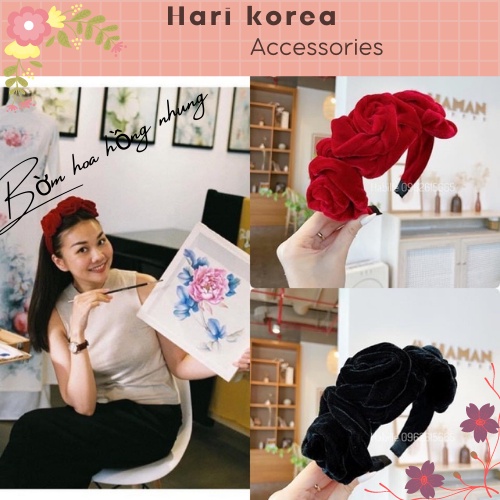 Bờm hoa hồng nhung / băng đô hoa , phụ kiện tóc nữ sanh chảnh, sành điệu -  Hari Korea Accessories