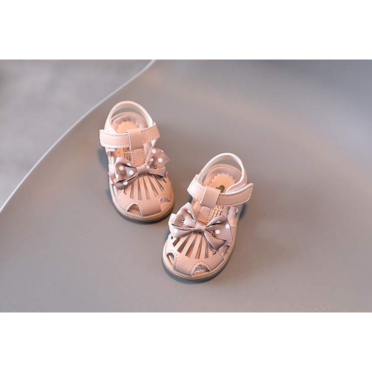 sandal tập đi bé gái size 15-19 giọ nơ bi da mềm