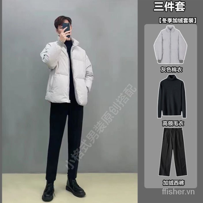 Áo khoác phao cotton dày dáng ôm phong cách Hàn Quốc thời trang thu đông mới cho nam