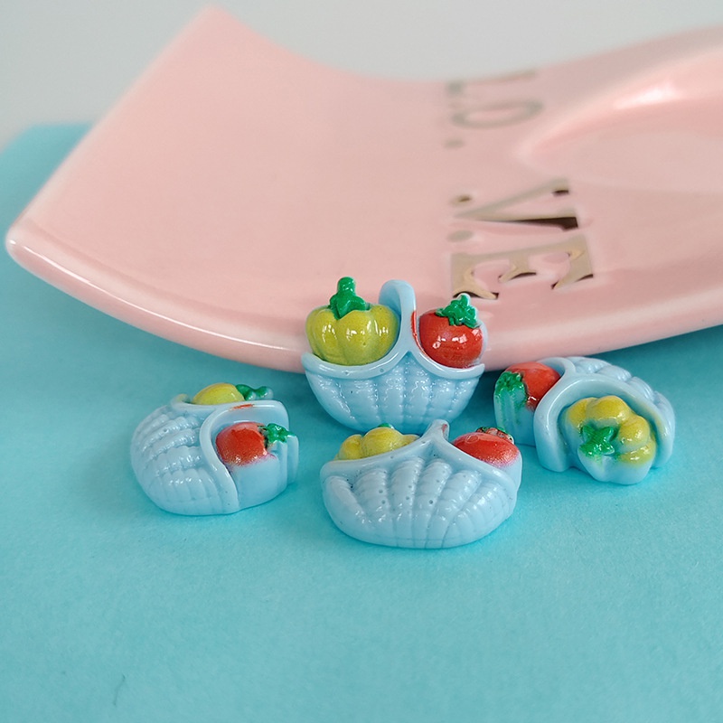 Set 10 Miếng Dán Nam Châm Bằng Resin Trang Trí Móc Khóa Hình Giỏ Rau Củ Quả Dễ Thương