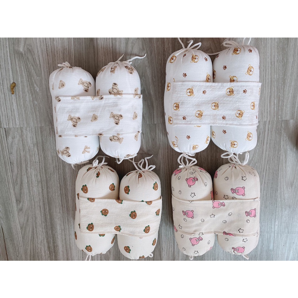 Bộ gối chặn xô kèm gối lõm cho bé Sơ Sinh chống méo đầu, Bộ chẹn Xô Mềm mịn Mát Thấm Hút Phù Hợp Bé Trai Bé Gái