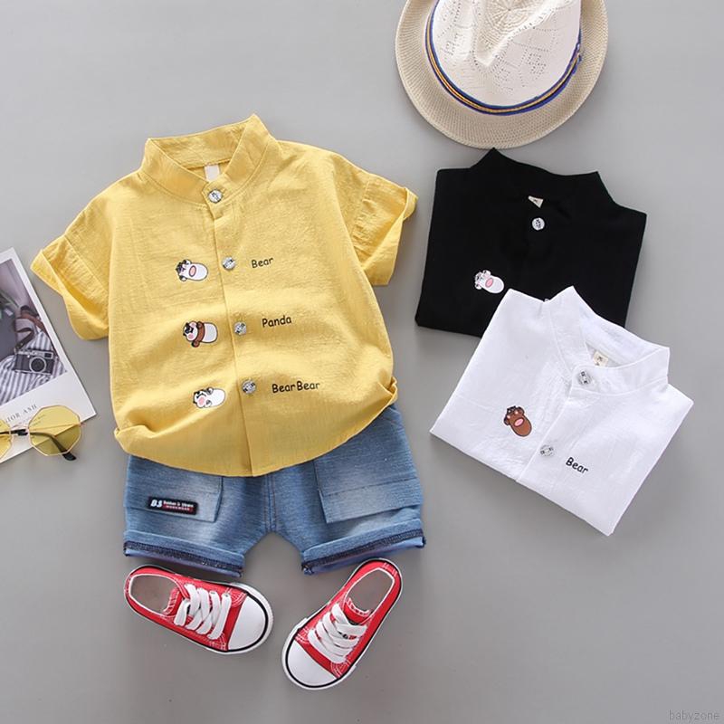 Summer Baby Boys Short Sleever Cartoon Print Tops+Shorts