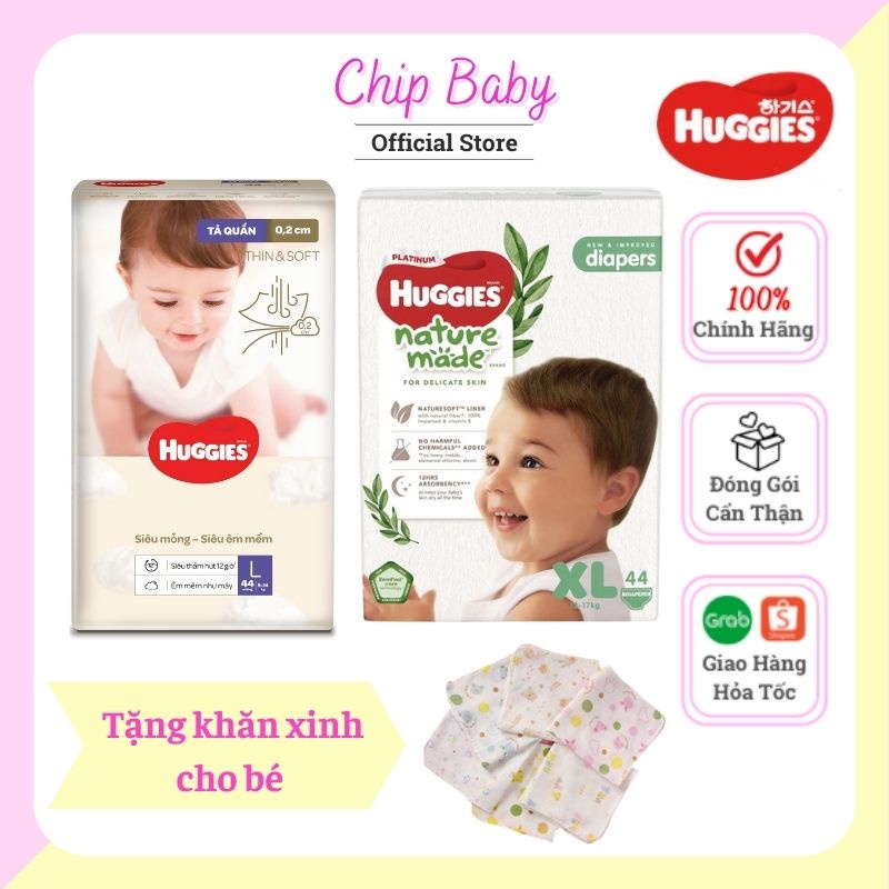 (Mã CHIPHUGGI giảm -8%)Tã Dán/Quần Huggies Cao Cấp Platium Nature Made/Thin Soft size NB60/S82/M64/L54/XL44/M58/L44/XL38