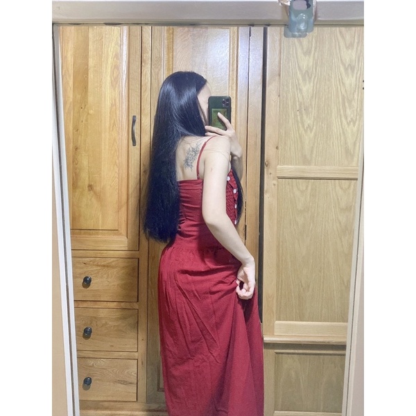 Đầm maxi 2 dây nhún sườn TK1209