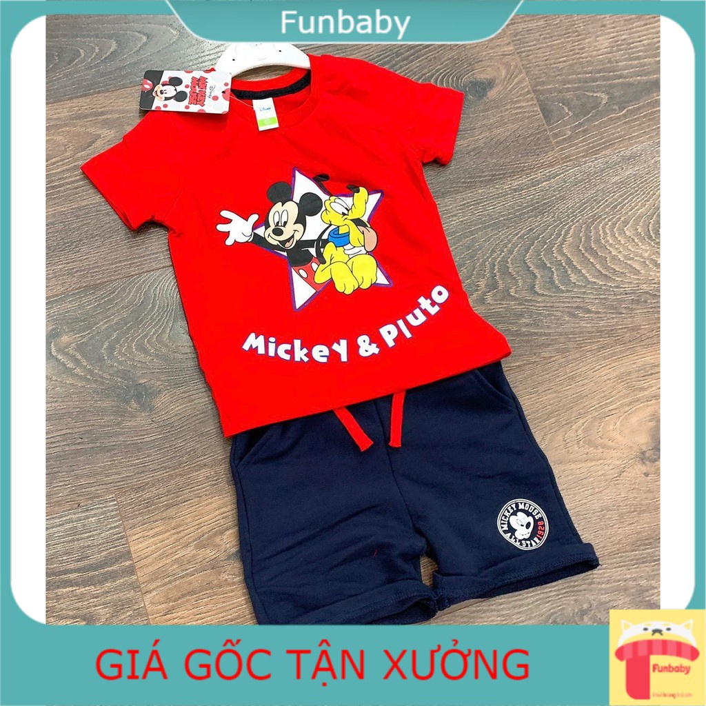 Bộ cộc tay cho bé 1-8 tuổi hàng Disney xuất xin, Bộ hè bé trai hình Mickey vải cotton co giãn thấm hút mồ hôi