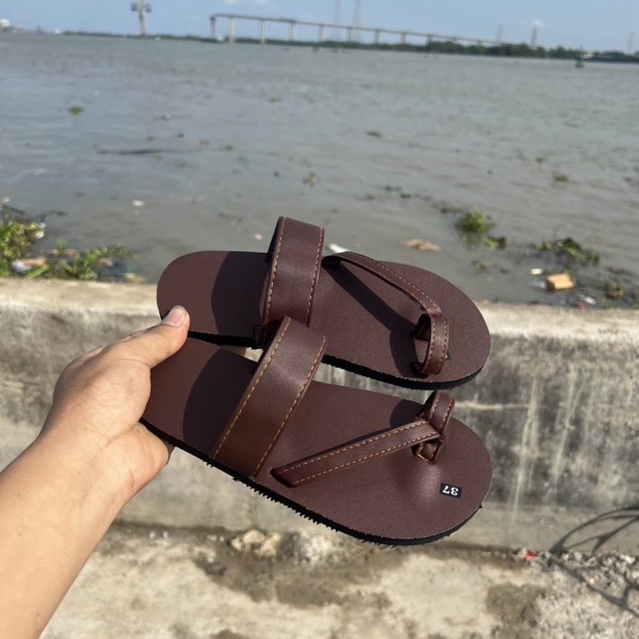 Dép xỏ ngón chéo nam nữ màu nâu