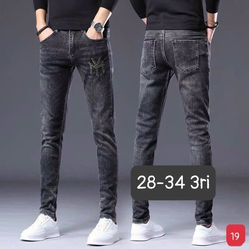 Quần jean nam đen chất bò rách gối co giãn cao cấp in BBR vải dày AHFASHION | BigBuy360 - bigbuy360.vn