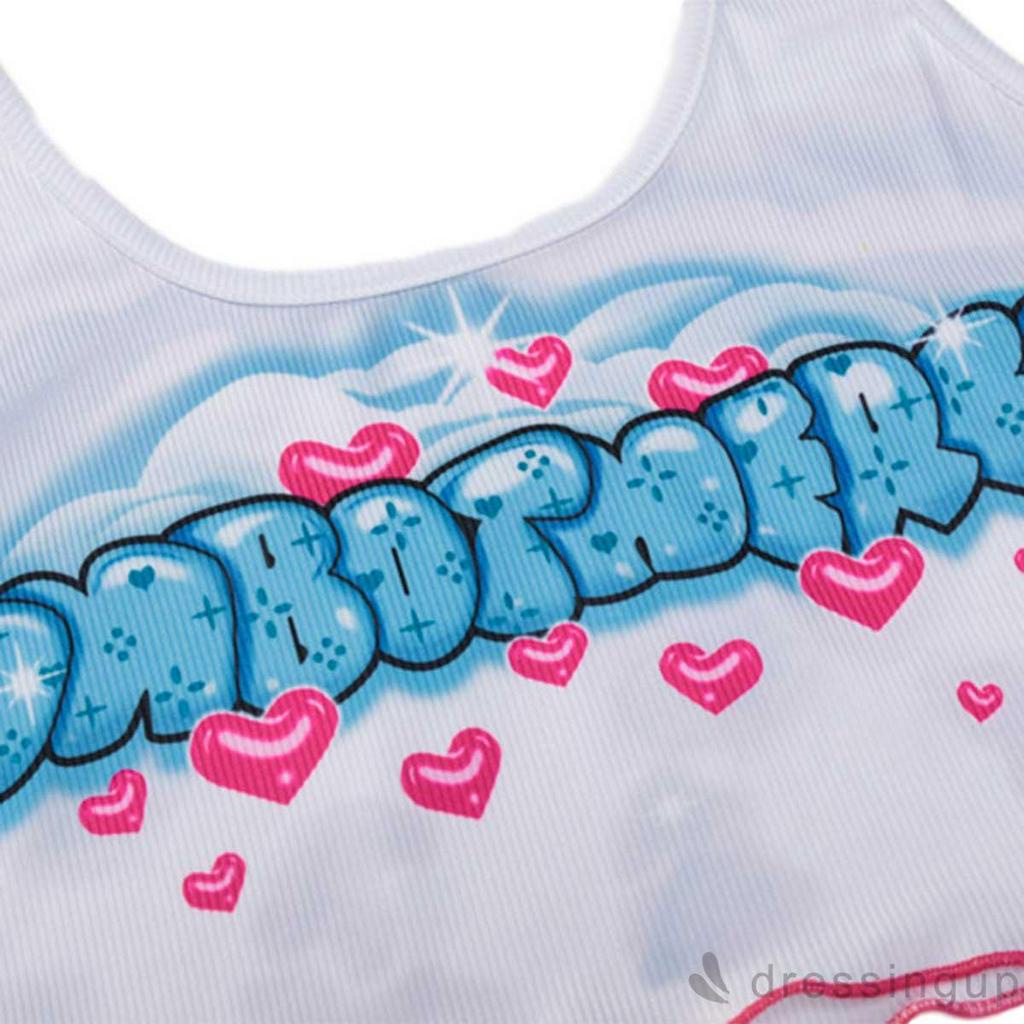 Áo Croptop Hở Lưng In Họa Tiết Chữ Và Trái Tim Sành Điệu Cho Nữ