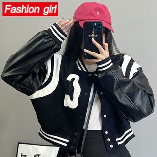  Áo Khoác Bóng Chày Bằng Da pu Dáng Ngắn Dài Tay Thời Trang Mùa Thu Hàn Quốc Dành Cho Nữ 