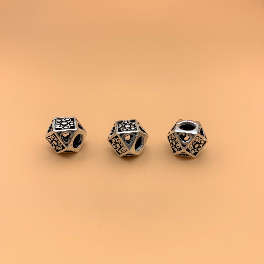 Charm nối hình đa giác có hoa văn lỗ lớn 3.5mm - Charm bạc 925 - Mã CA436