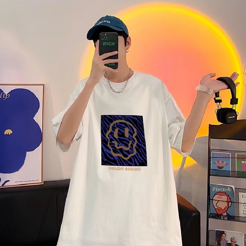 Áo Thun Tay Ngắn Dáng Rộng In Họa Tiết Hoạt Hình Phong Cách Hip Hop Hàn Quốc Thời Trang Mùa Hè Cho Nam Size M-8XL