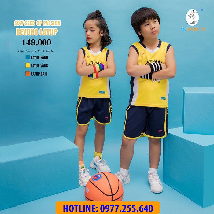 Quần Áo Bóng Rổ Trẻ Em Không Logo BEYONO LAYUP Màu Vàng Cao Cấp Cực Xịn Cho Bé - Vicsport