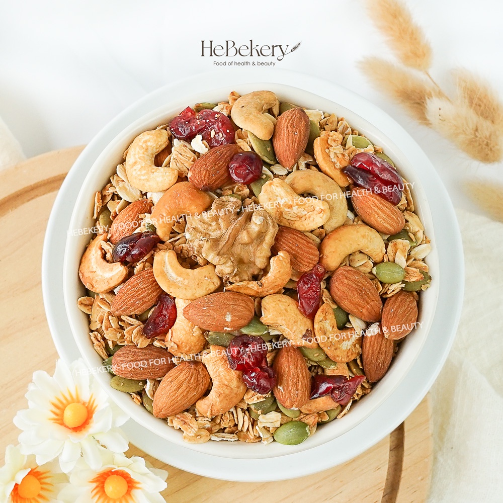 Granola Nhiều Hạt HEBEKERY by HEBE Không Đường Ăn Kiêng Ngũ Cốc Ăn Kiêng Tự Nhiên