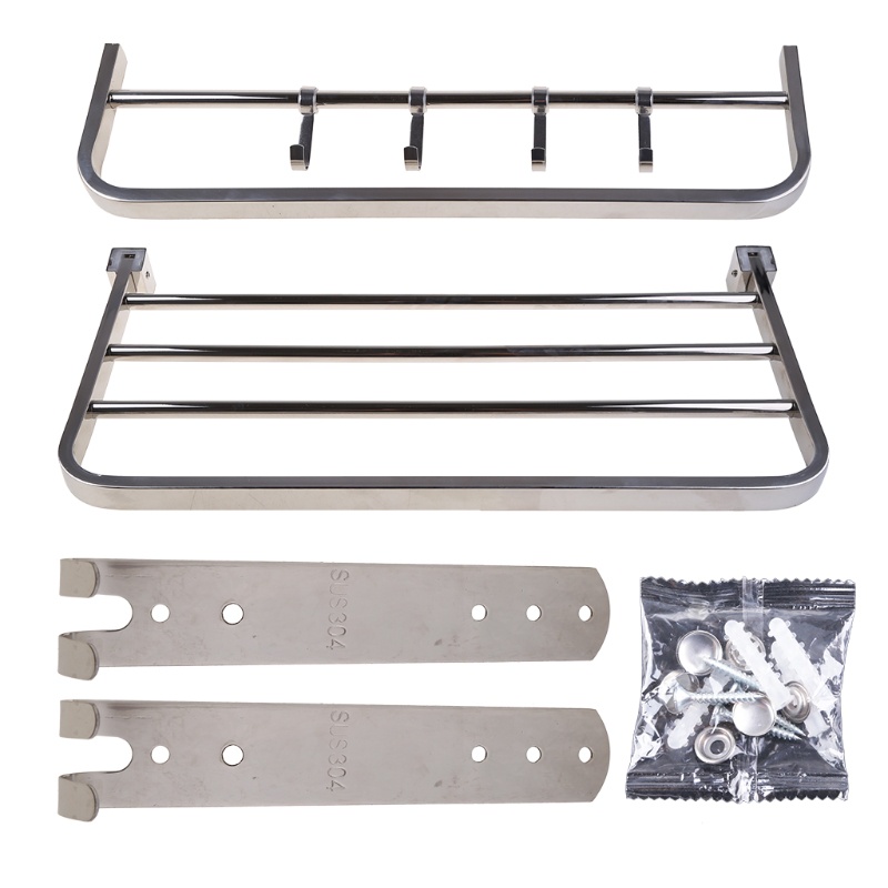 Giá Đỡ Treo Khăn Gắn Tường Bằng Thép Không Gỉ Kèm 4 Thanh Trượt Tiện Dụng Cho Nhà Tắm