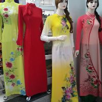 Áo dài Lụa trơn cao cấp - màu đỏ- Không nơ-cổ 3 phân