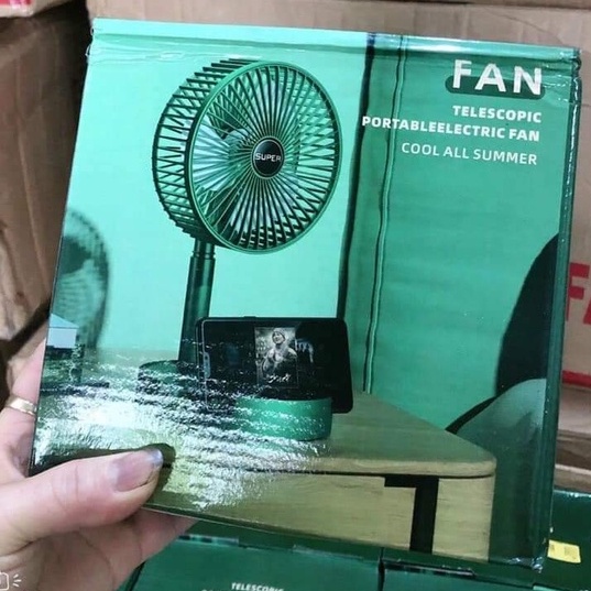 Quạt Tích Điện Mini Kèm GIÁ ĐỠ ĐIỆN THOẠI Để Bàn Cao Cấp