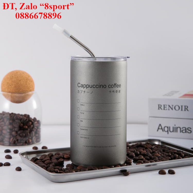 Cốc giữ nhiệt Inox cao cấp có ống hút, ly giữ nhiệt, bình nước văn phòng, thể thao 600ml
