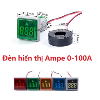 Đèn hiển thị dòng điện Ampe 0-100A mặt vuông - Ampe kế điện tử
