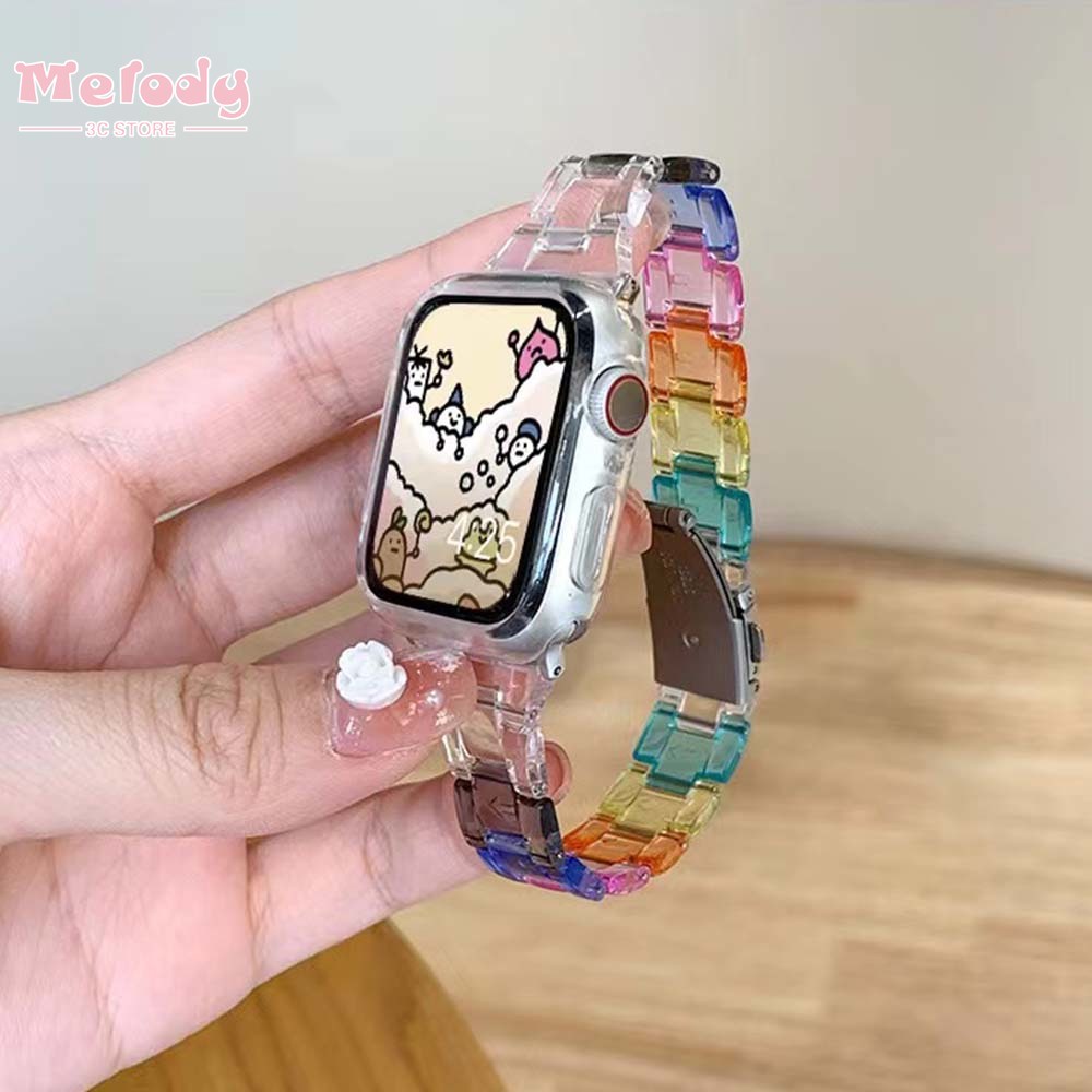 Dây Đeo Đồng Hồ Trong Suốt Màu Cầu Vồng Cho iwatch Series 7/6/5/SE/4 45/44/42/41/40/38mm