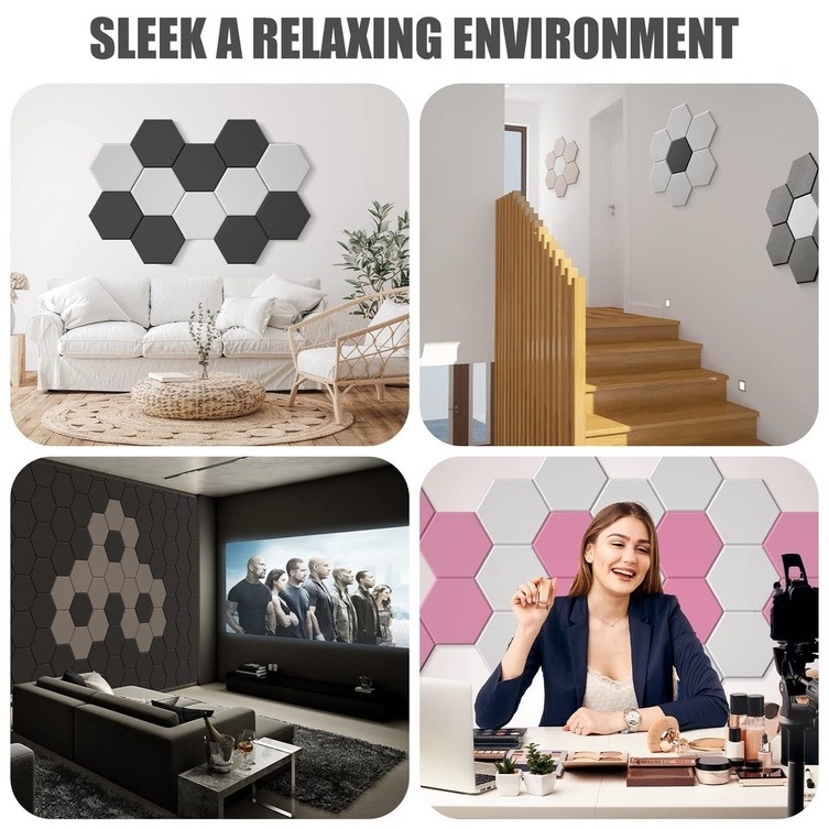 Miếng Dán Tường Hình Lục Giác 3D Bằng Vải Nỉ Trang Trí