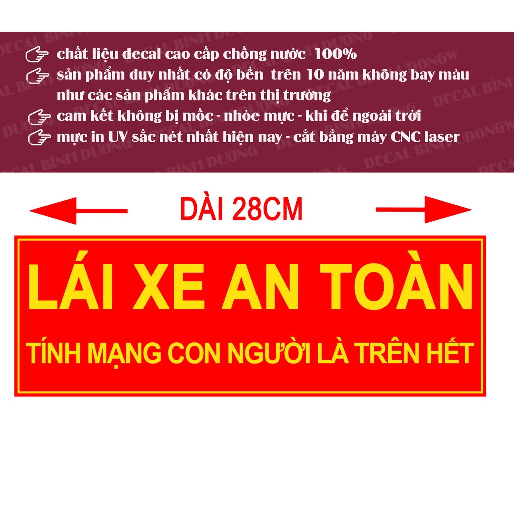 LOGO LÁI XE AN TOÀN - NỀN ĐỎ DÀI 28CM DECAL CAO CẤP CHỐNG NƯỚC CHỐNG ẨM MỐC