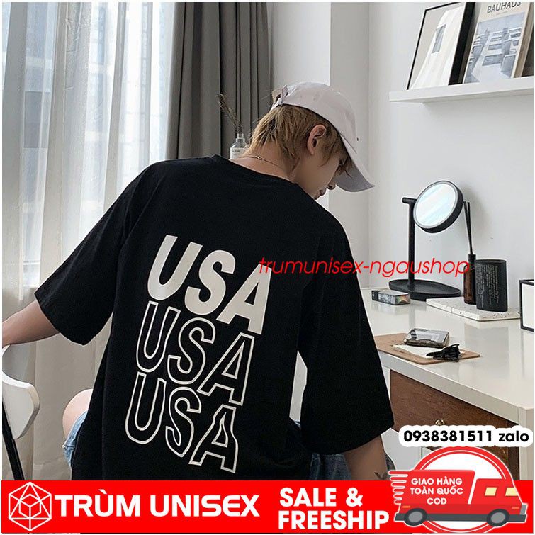 Áo thun unisex áo phông nam rộng USA empty 3D kèm áo thật vải cotton đen trắng Trùm Unisex Phillipstore