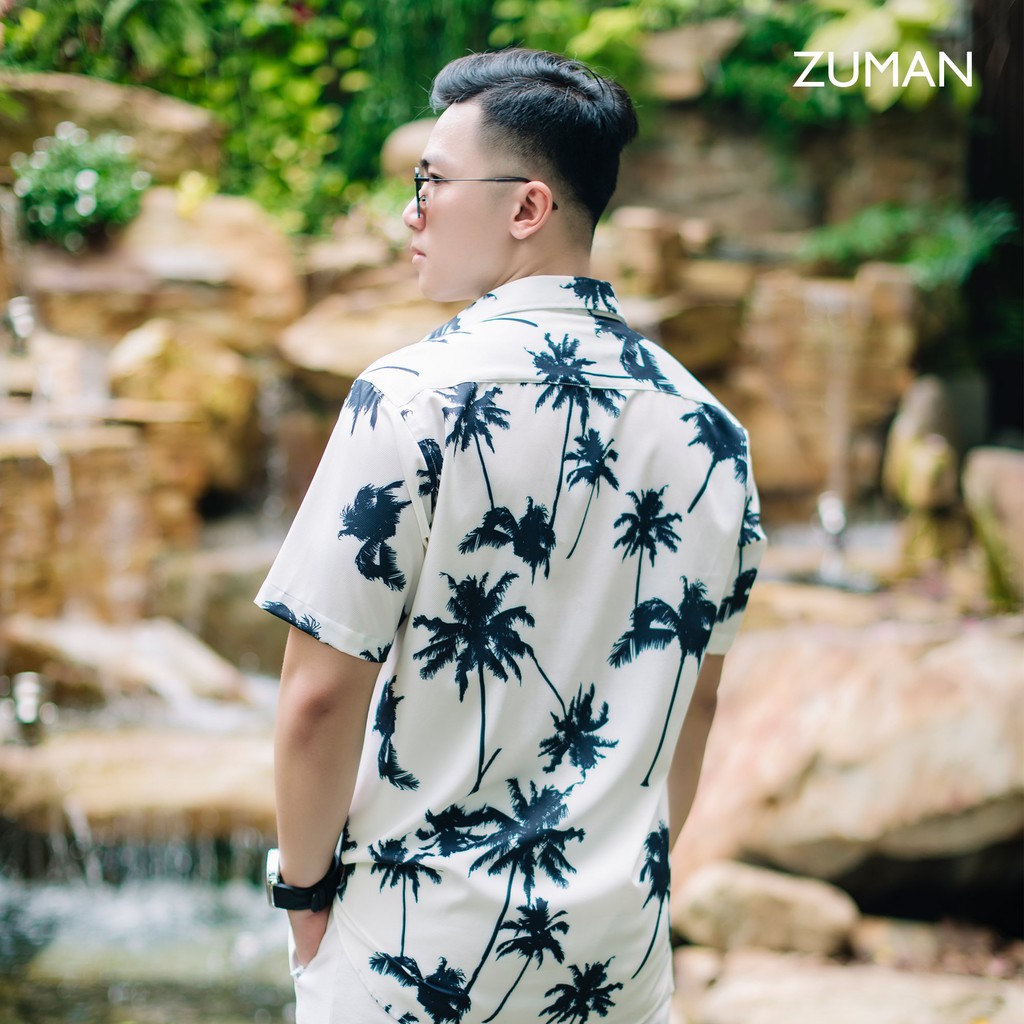 Áo sơ mi nam họa tiết tay ngắn Coconut Shirt ZUMAN ASM125, form suông, Chất lụa cao cấp, thoáng mát, không nhăn