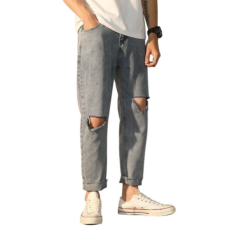 (hot) Quần Baggy Nam Rách Kiểu - Hotboy hàn quốc( trơn xám cg mới)