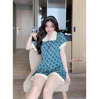 Pijama lụa nữ cộc tay lụa hàn cao cấp, Bộ đùi mặc ở nhà lụa Kanila