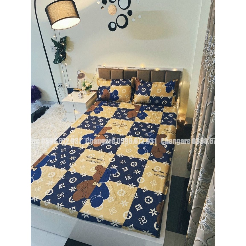 Bộ ga gối cottong poly gấu vương miện mẫu mới năm 2021 đủ kích thước m6 m8 2m