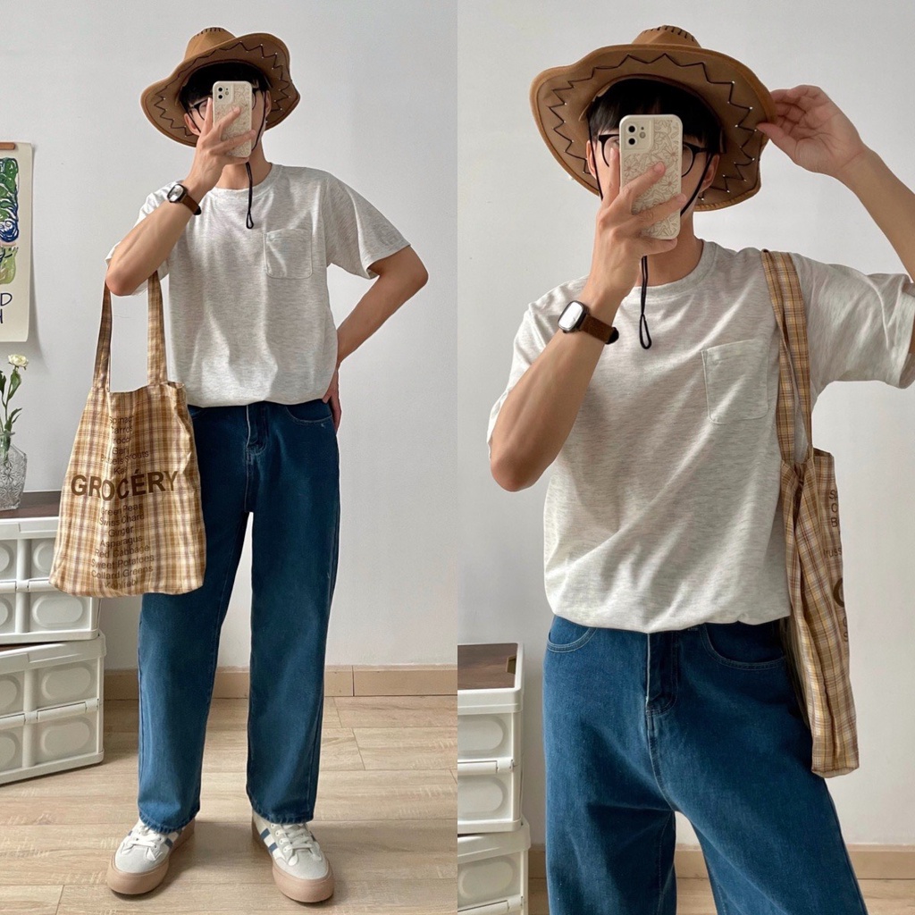 NOBITA HOME - Áo thun tay ngắn vân xược 1 túi 7537